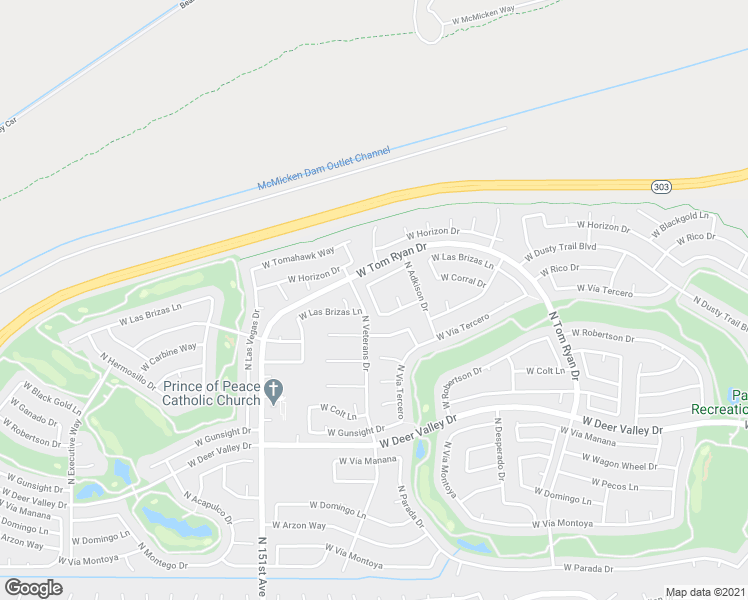 map of restaurants, bars, coffee shops, grocery stores, and more near 22812 North Cherokee Lane in Sun City West