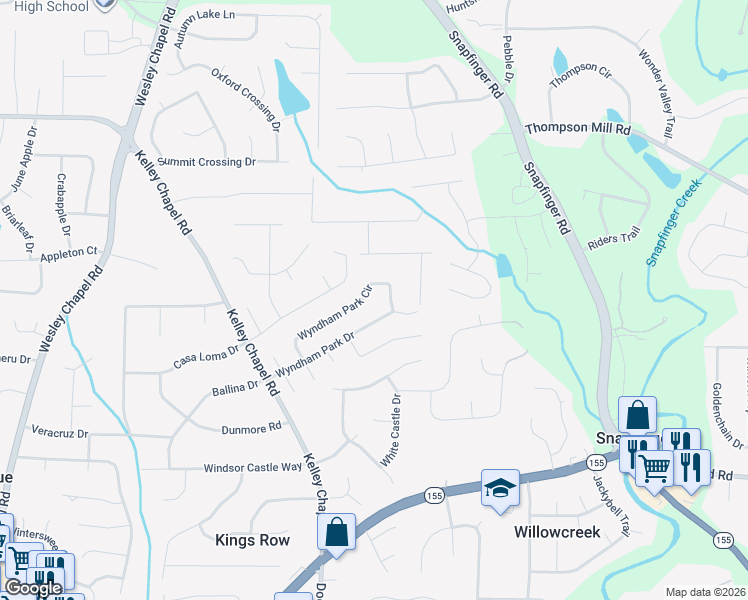 map of restaurants, bars, coffee shops, grocery stores, and more near 4279 Wyndham Park Circle in Decatur