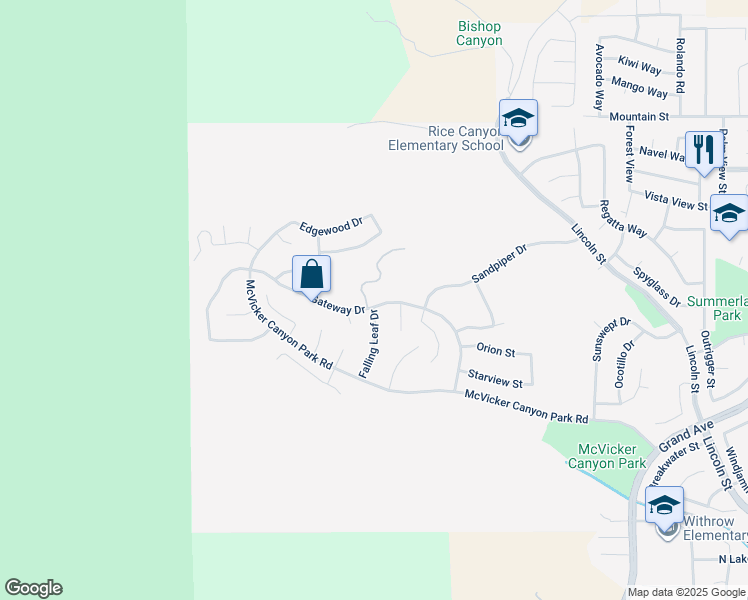 map of restaurants, bars, coffee shops, grocery stores, and more near 29328 Gateway Drive in Lake Elsinore