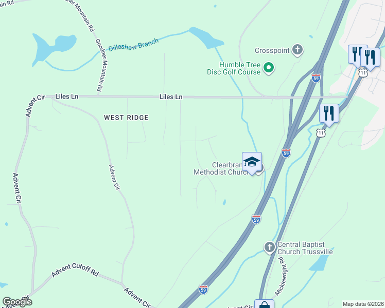 map of restaurants, bars, coffee shops, grocery stores, and more near 6490 Winslow Parc Lane in Trussville
