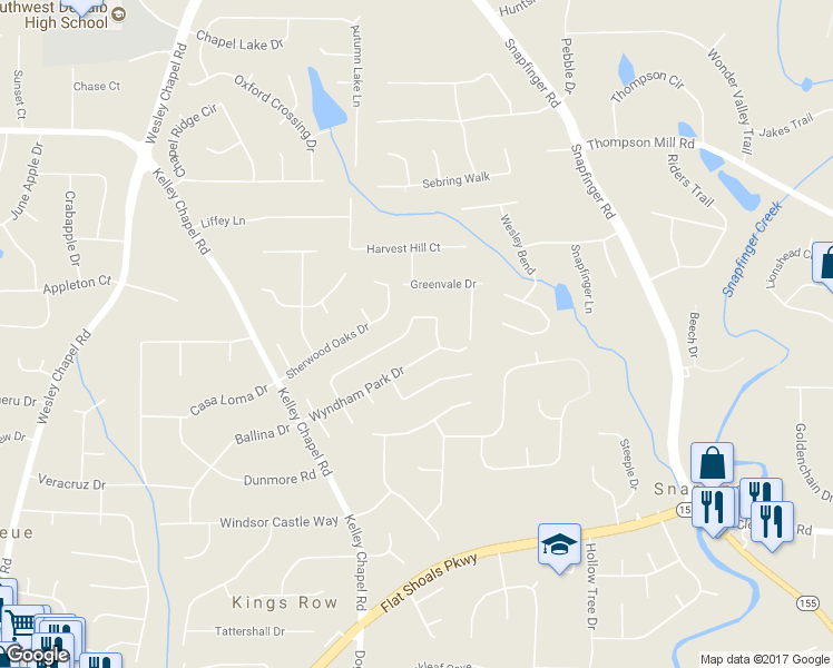 map of restaurants, bars, coffee shops, grocery stores, and more near 4279 Wyndham Park Circle in Decatur