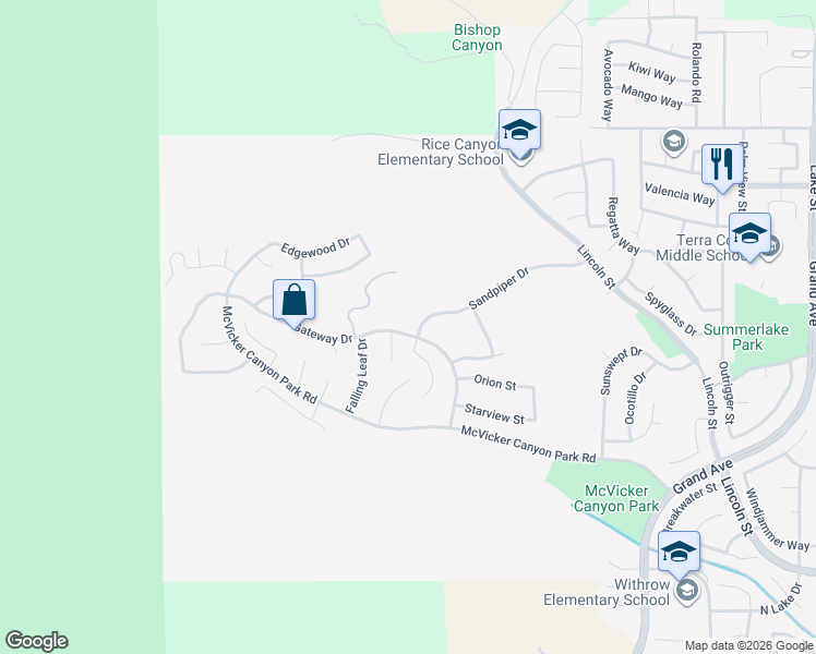 map of restaurants, bars, coffee shops, grocery stores, and more near 29404 Rocky Canyon Drive in Lake Elsinore