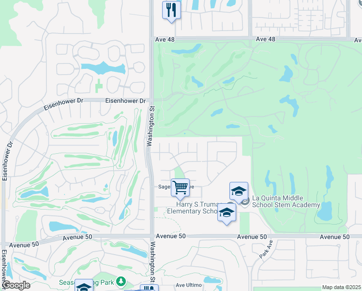 map of restaurants, bars, coffee shops, grocery stores, and more near 49070 Serenata Court in La Quinta