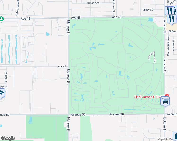 map of restaurants, bars, coffee shops, grocery stores, and more near 82294 Bergman Drive in Indio