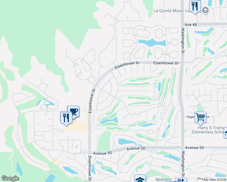 map of restaurants, bars, coffee shops, grocery stores, and more near 48950 Avenue Anselmo in La Quinta