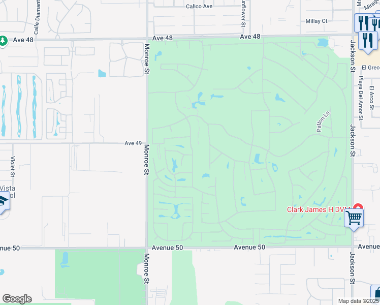 map of restaurants, bars, coffee shops, grocery stores, and more near 82294 Bergman Drive in Indio
