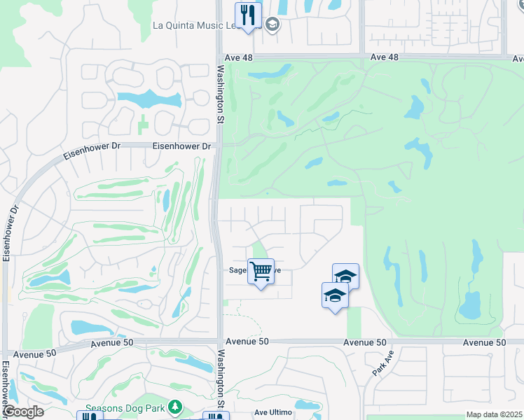 map of restaurants, bars, coffee shops, grocery stores, and more near 49070 Serenata Court in La Quinta