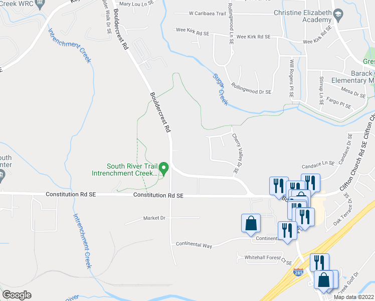 map of restaurants, bars, coffee shops, grocery stores, and more near 2202 Bouldercrest Road in Atlanta