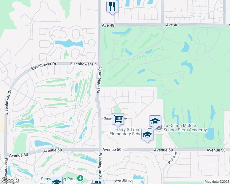 map of restaurants, bars, coffee shops, grocery stores, and more near 49065 Serenata Court in La Quinta
