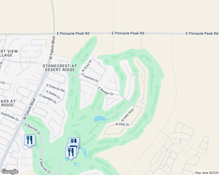 map of restaurants, bars, coffee shops, grocery stores, and more near 5369 East Herrera Drive in Phoenix
