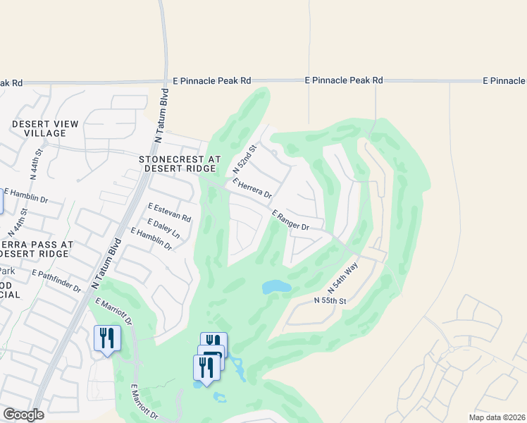 map of restaurants, bars, coffee shops, grocery stores, and more near 5262 East Estevan Road in Phoenix