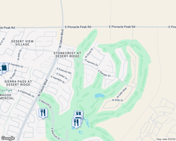 map of restaurants, bars, coffee shops, grocery stores, and more near 22460 North 52nd Place in Phoenix