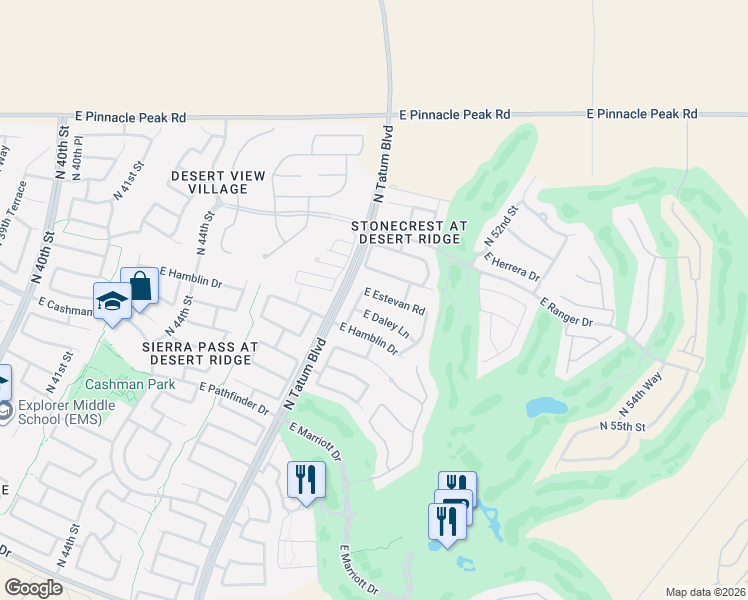 map of restaurants, bars, coffee shops, grocery stores, and more near 4835-4839 East Daley Lane in Phoenix