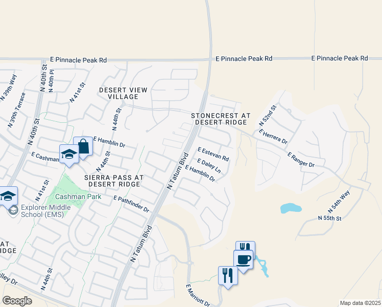map of restaurants, bars, coffee shops, grocery stores, and more near 22410 North 48th Street in Phoenix