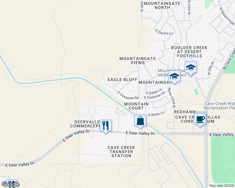 map of restaurants, bars, coffee shops, grocery stores, and more near 22610 North 17th Street in Phoenix