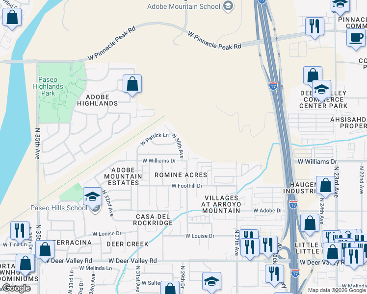 map of restaurants, bars, coffee shops, grocery stores, and more near 22607 North 30th Avenue in Phoenix