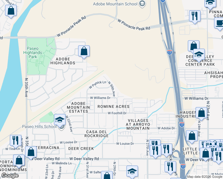 map of restaurants, bars, coffee shops, grocery stores, and more near 22607 North 30th Avenue in Phoenix