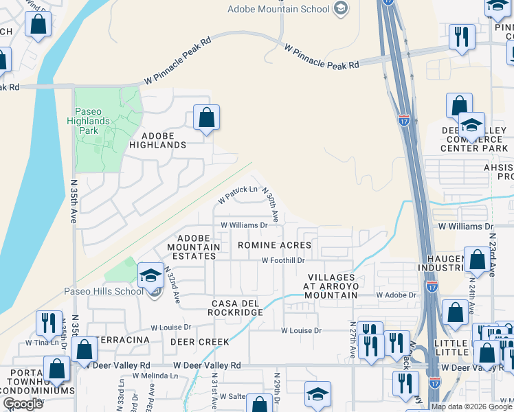 map of restaurants, bars, coffee shops, grocery stores, and more near 3031 West Country Club Terrace in Phoenix