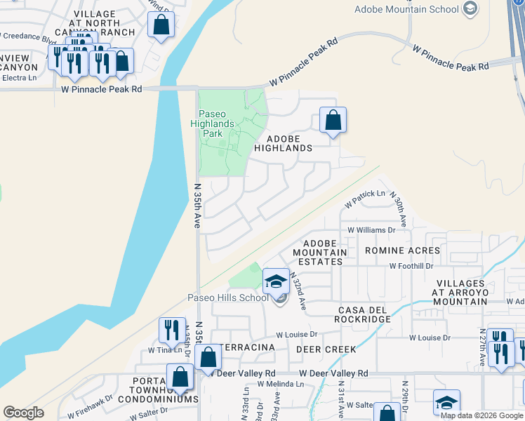 map of restaurants, bars, coffee shops, grocery stores, and more near 22618 North 33rd Drive in Phoenix