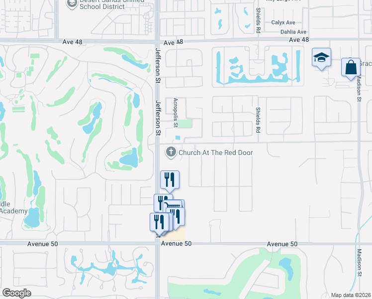map of restaurants, bars, coffee shops, grocery stores, and more near 49111 Salt River Street in Indio