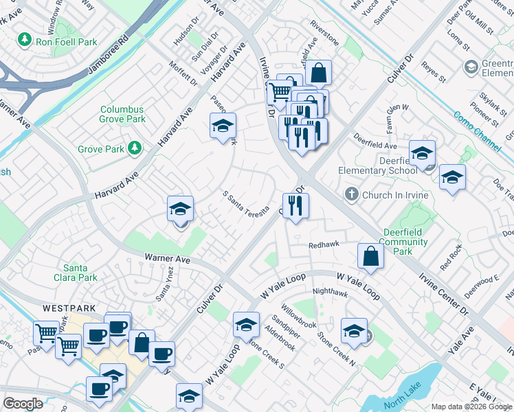map of restaurants, bars, coffee shops, grocery stores, and more near 11 Avignon in Irvine