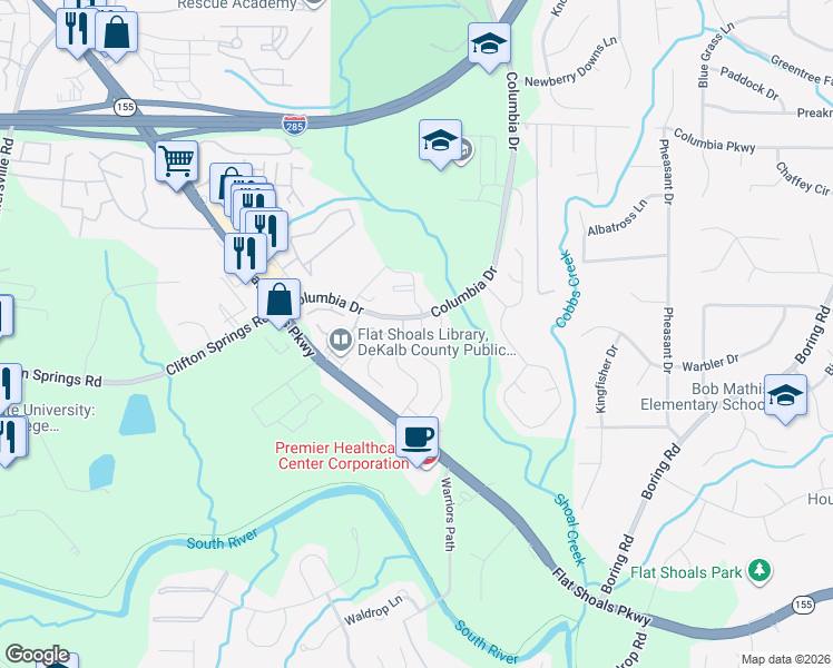 map of restaurants, bars, coffee shops, grocery stores, and more near 3197 Cedar Crest Way in Decatur