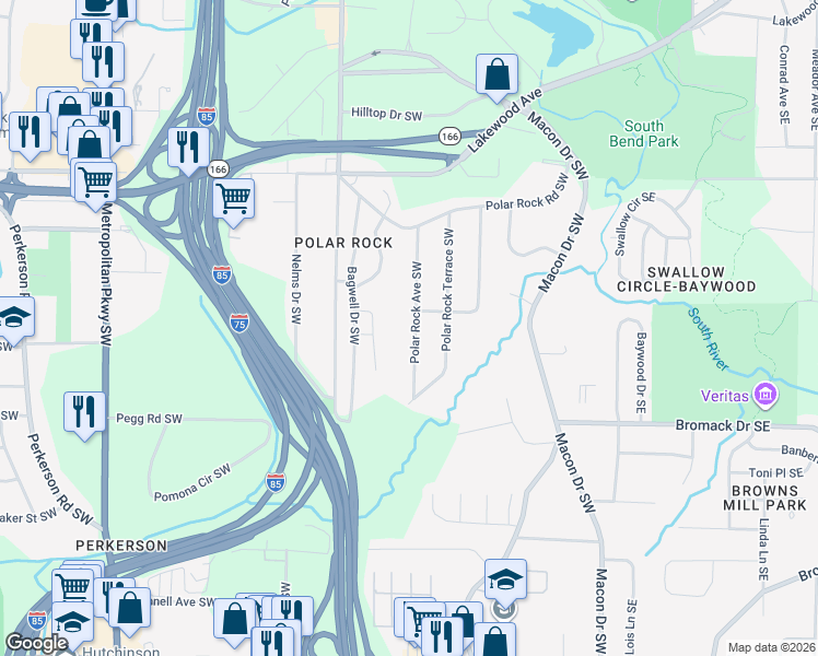 map of restaurants, bars, coffee shops, grocery stores, and more near 2306 Polar Rock Avenue Southwest in Atlanta
