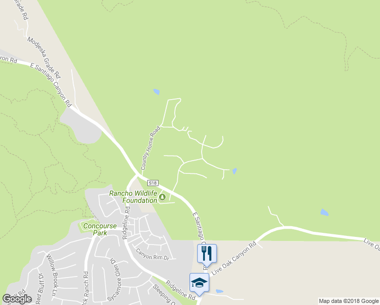 map of restaurants, bars, coffee shops, grocery stores, and more near 18621 Crystal Canyon Road in Silverado