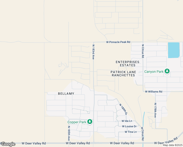 map of restaurants, bars, coffee shops, grocery stores, and more near 18343 West Daley Lane in Surprise