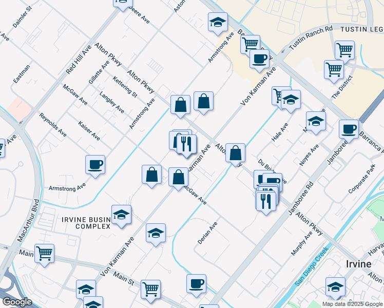 map of restaurants, bars, coffee shops, grocery stores, and more near in Irvine