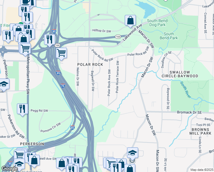 map of restaurants, bars, coffee shops, grocery stores, and more near 2306 Polar Rock Avenue Southwest in Atlanta