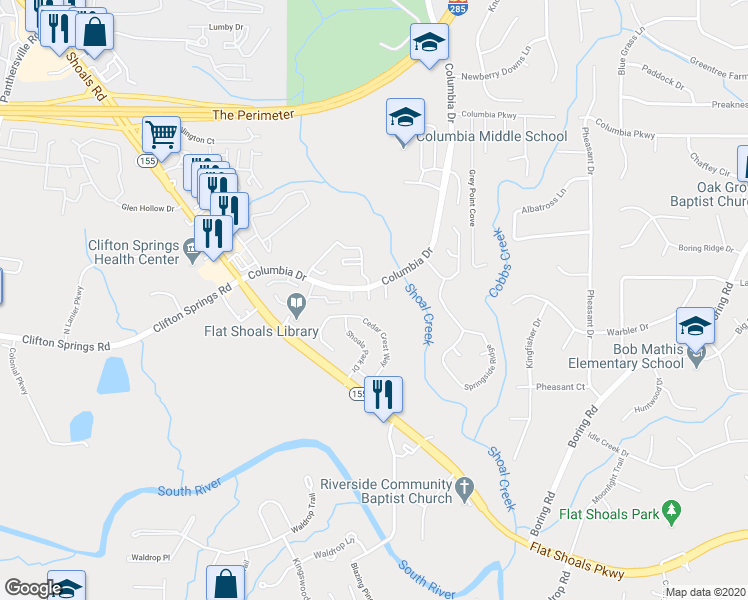 map of restaurants, bars, coffee shops, grocery stores, and more near 3197 Cedar Crest Way in Decatur