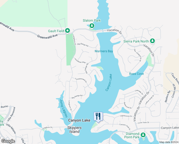 map of restaurants, bars, coffee shops, grocery stores, and more near 22214 Whirlaway Court in Canyon Lake