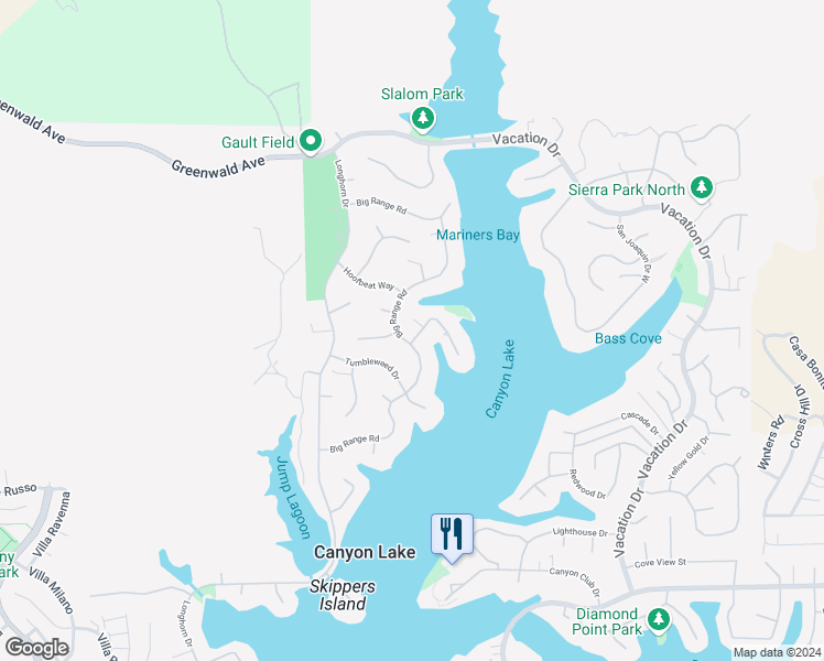 map of restaurants, bars, coffee shops, grocery stores, and more near 22214 Whirlaway Court in Canyon Lake