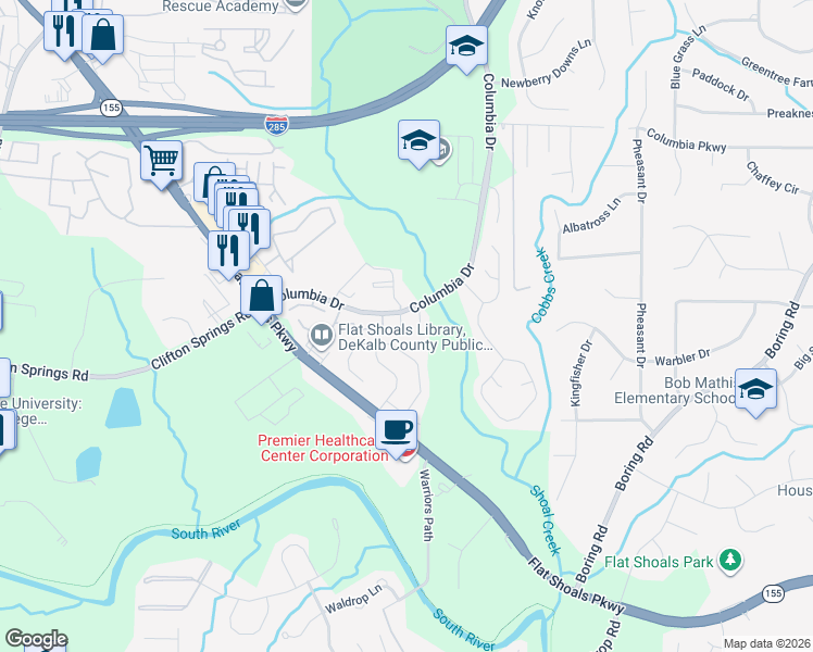 map of restaurants, bars, coffee shops, grocery stores, and more near 3197 Cedar Crest Way in Decatur