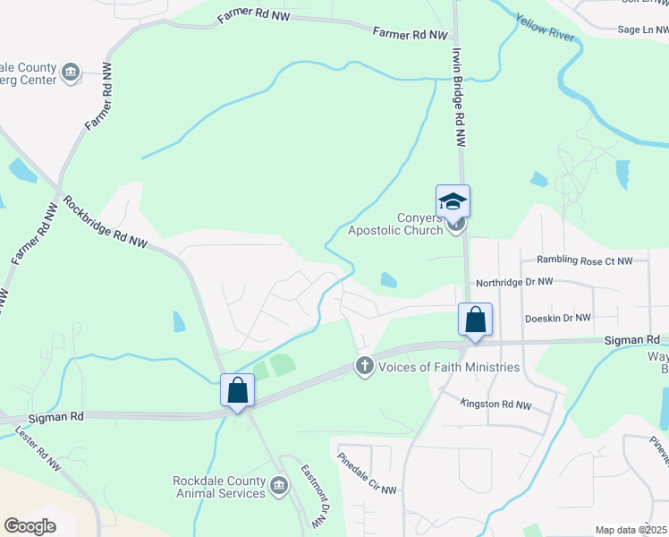 map of restaurants, bars, coffee shops, grocery stores, and more near 1155 Stepping Stone Lane in Conyers