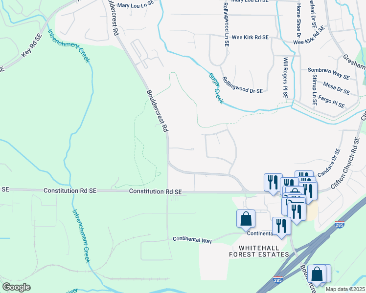 map of restaurants, bars, coffee shops, grocery stores, and more near 1702 Eastside Parc Street in Atlanta