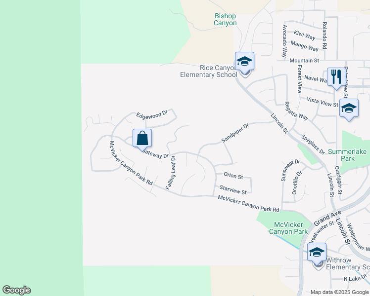 map of restaurants, bars, coffee shops, grocery stores, and more near 29344 Gateway Drive in Lake Elsinore