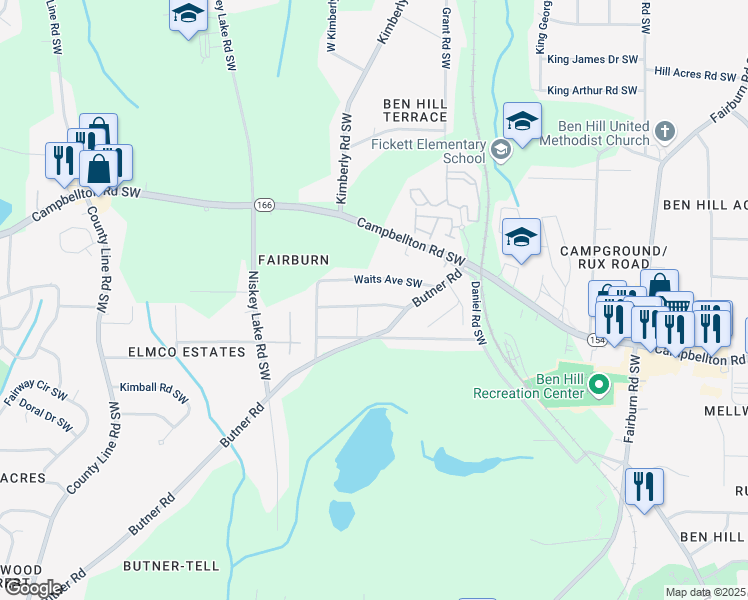 map of restaurants, bars, coffee shops, grocery stores, and more near 4075 Fairburn Avenue Southwest in Atlanta