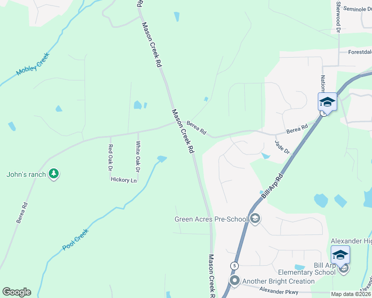 map of restaurants, bars, coffee shops, grocery stores, and more near 4143 Mason Creek Road in Winston
