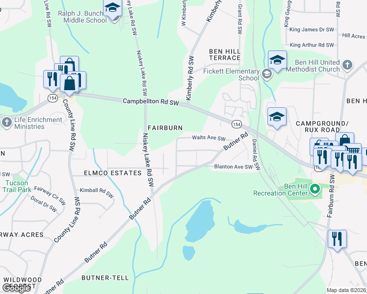 map of restaurants, bars, coffee shops, grocery stores, and more near 2320 Palmetto Avenue Southwest in Atlanta