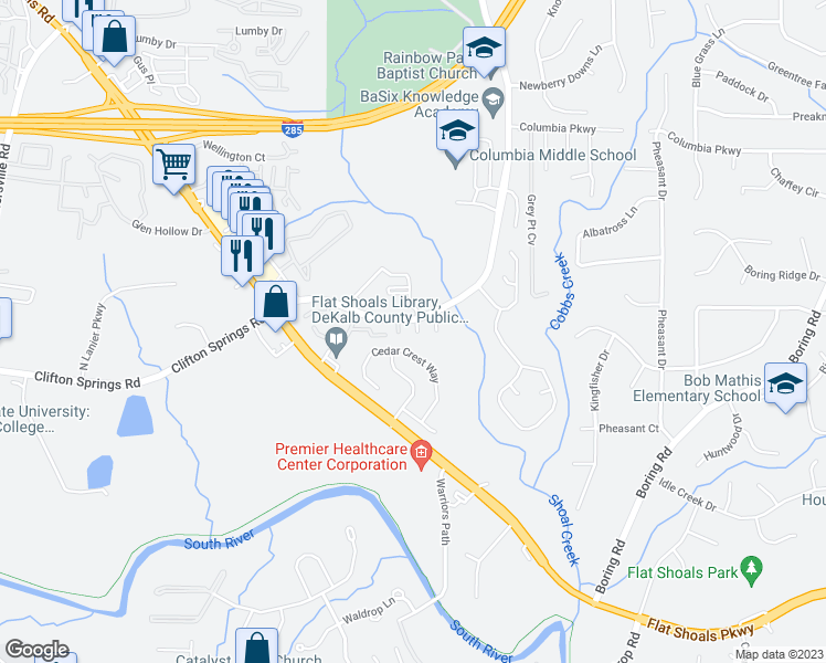map of restaurants, bars, coffee shops, grocery stores, and more near 3162 Citrus Court in Decatur