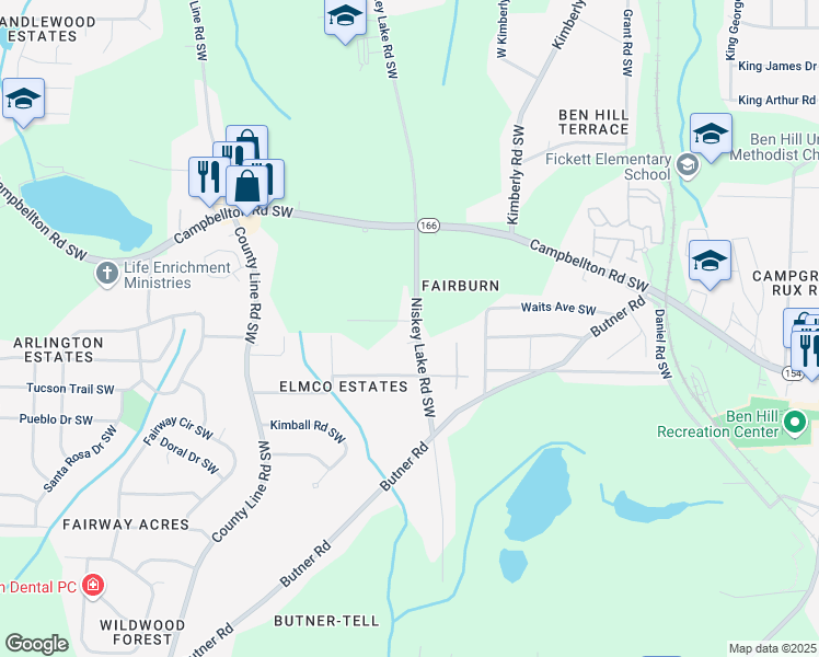 map of restaurants, bars, coffee shops, grocery stores, and more near 2291 Niskey Lake Road Southwest in Atlanta