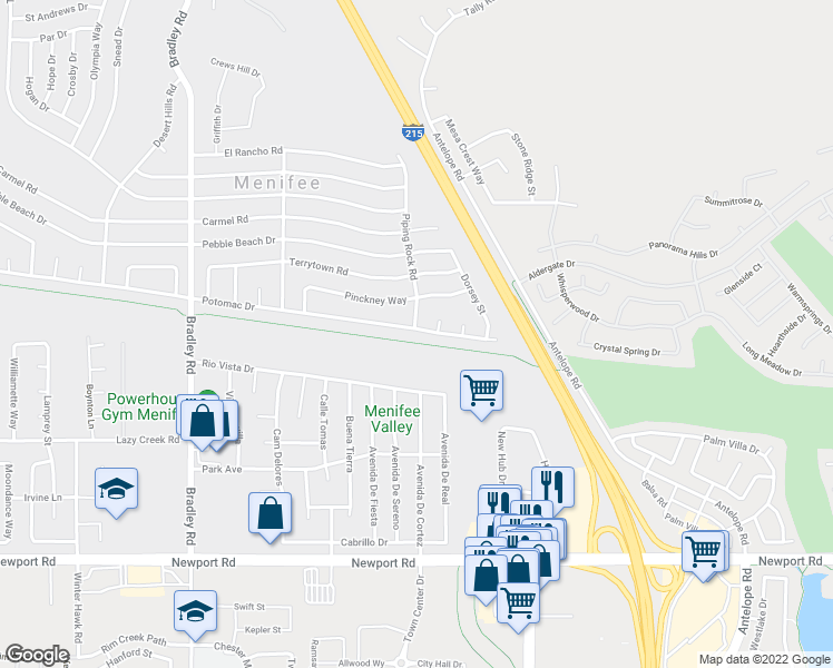 map of restaurants, bars, coffee shops, grocery stores, and more near 27485 Potomac Drive in Menifee