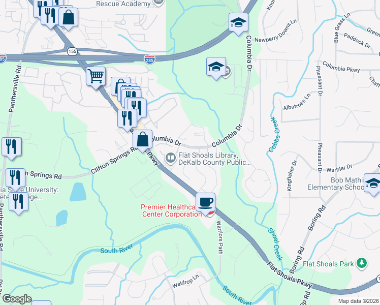 map of restaurants, bars, coffee shops, grocery stores, and more near 116 Claremont Avenue in Decatur