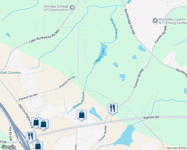 map of restaurants, bars, coffee shops, grocery stores, and more near 1812 Kings Row Northwest in Conyers