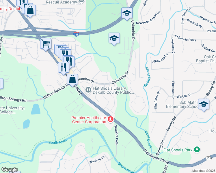 map of restaurants, bars, coffee shops, grocery stores, and more near 3162 Citrus Court in Decatur