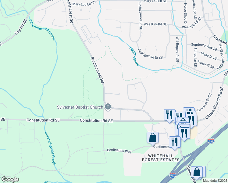 map of restaurants, bars, coffee shops, grocery stores, and more near 1701 Boyce Drive Southeast in Atlanta