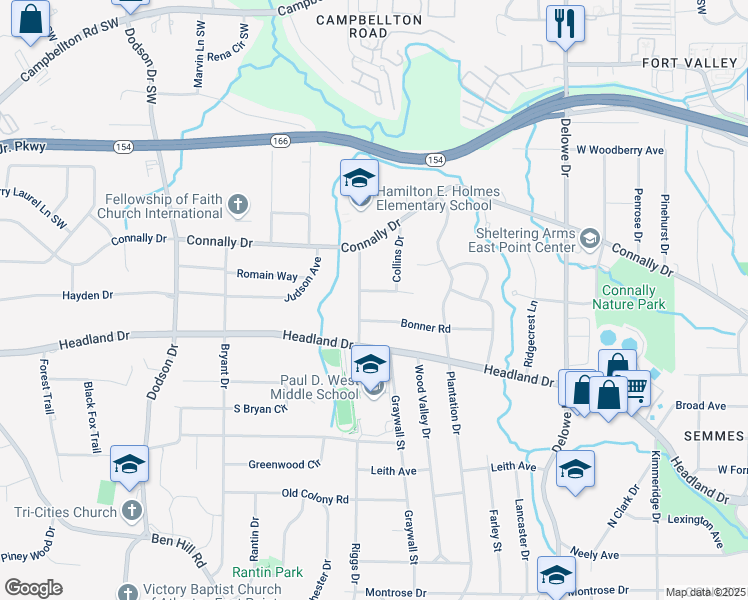 map of restaurants, bars, coffee shops, grocery stores, and more near 2362 Manor Avenue in East Point