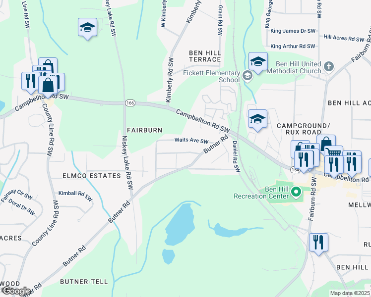 map of restaurants, bars, coffee shops, grocery stores, and more near 4075 Fairburn Avenue Southwest in Atlanta